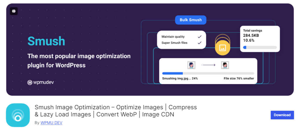 Smush plugin for image compression and optimization in WordPress
